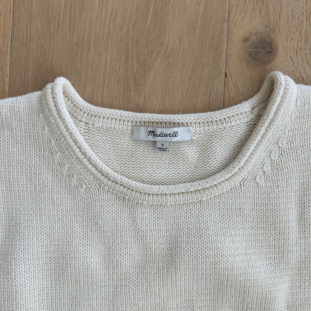 Madewell 100% cotton Conway sweater size small striped fall white blue - Picture 3 of 3